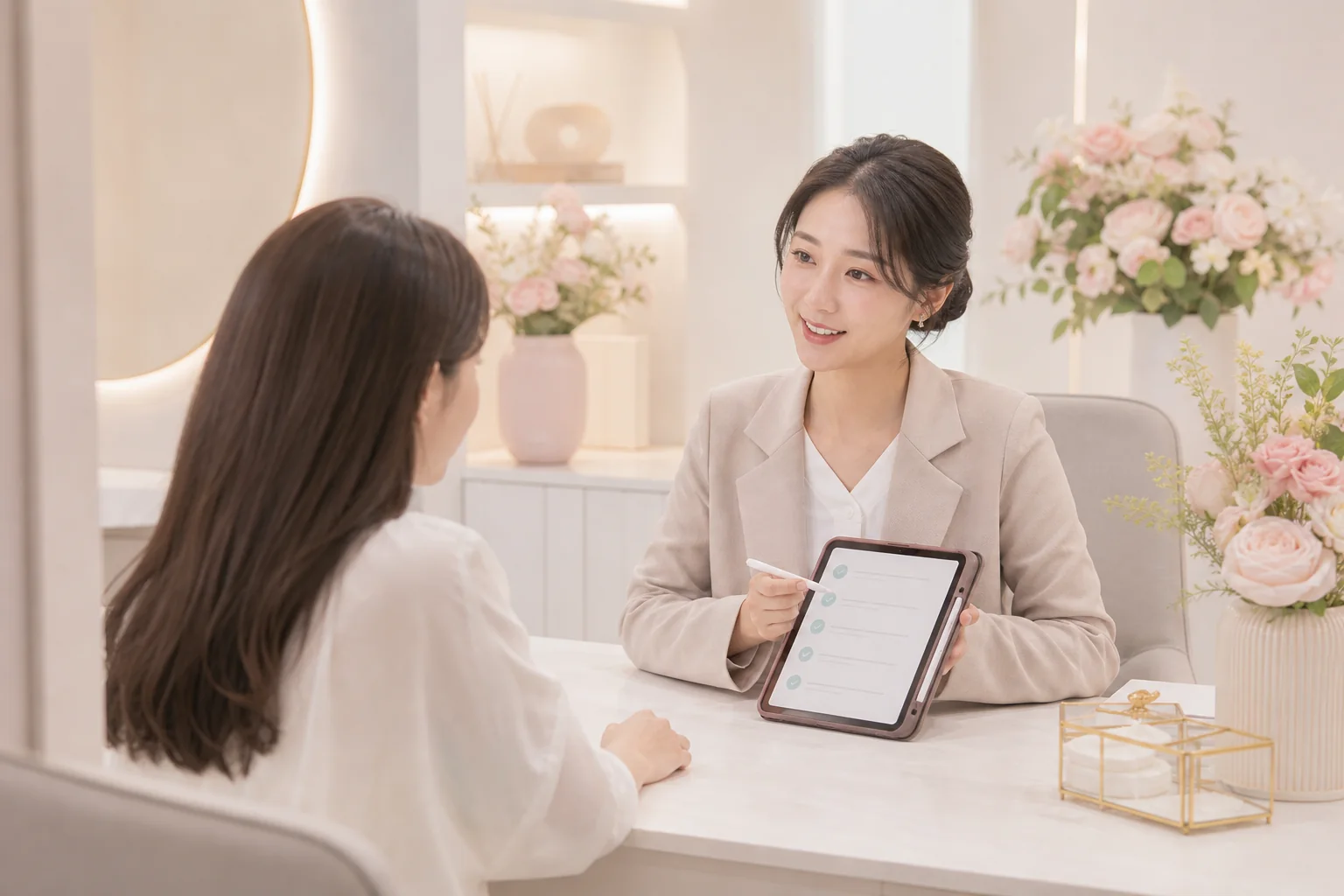 第一次接觸醫美常見諮詢情境示意,非實際病患或療程結果展示